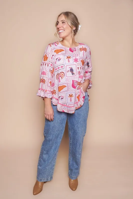 Belinda Ruffled Top in Blush Multi sold by Always Alice