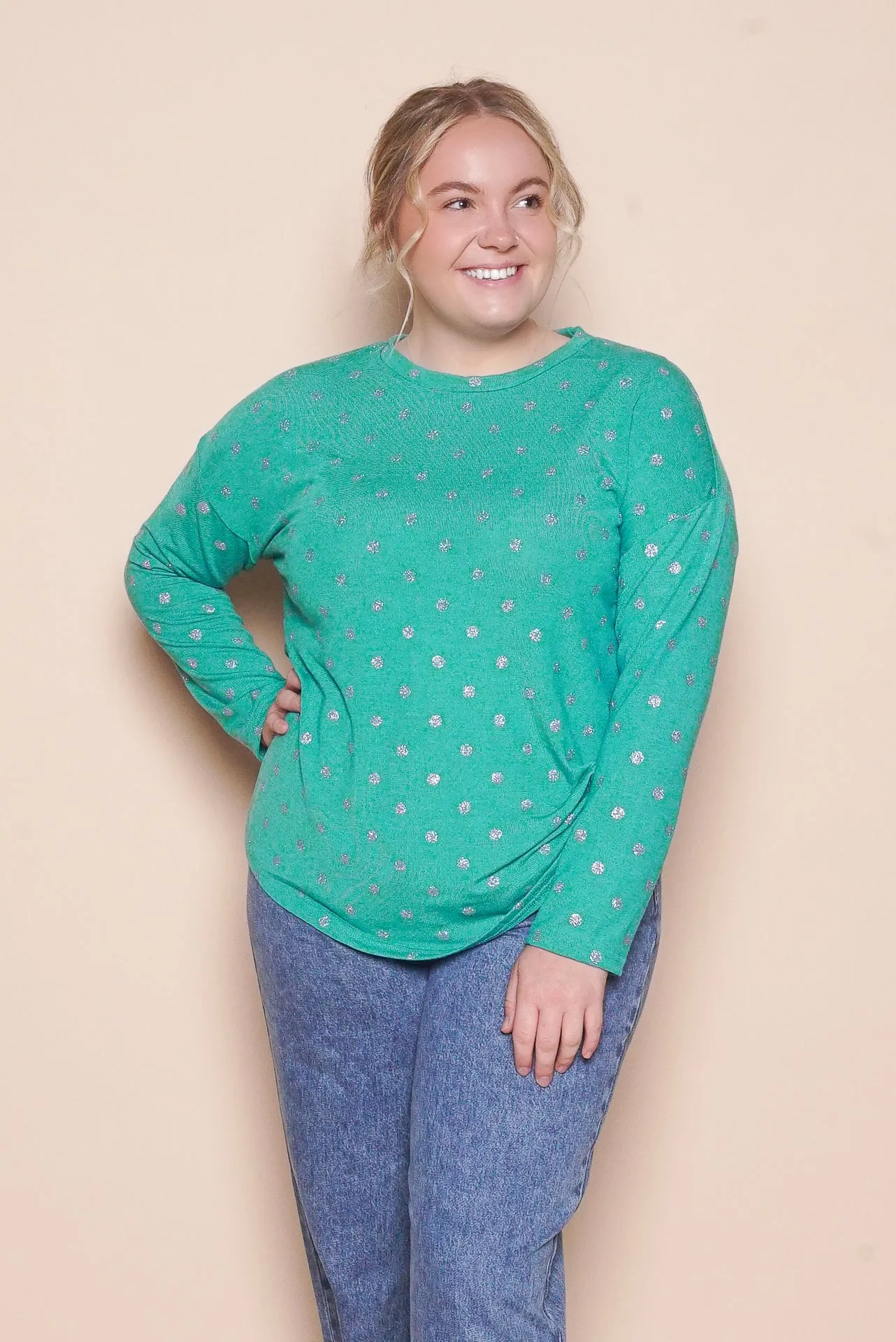Pandora Glitter Polka Dot Top in Jade sold by Always Alice product image thumbnail 2