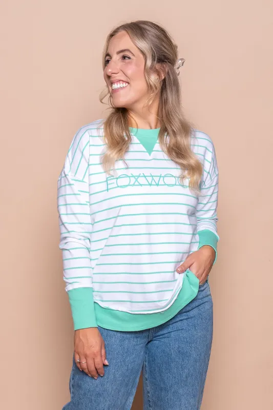 Simplified Stripe Crew in Neon Mint - Foxwood made by Always Alice