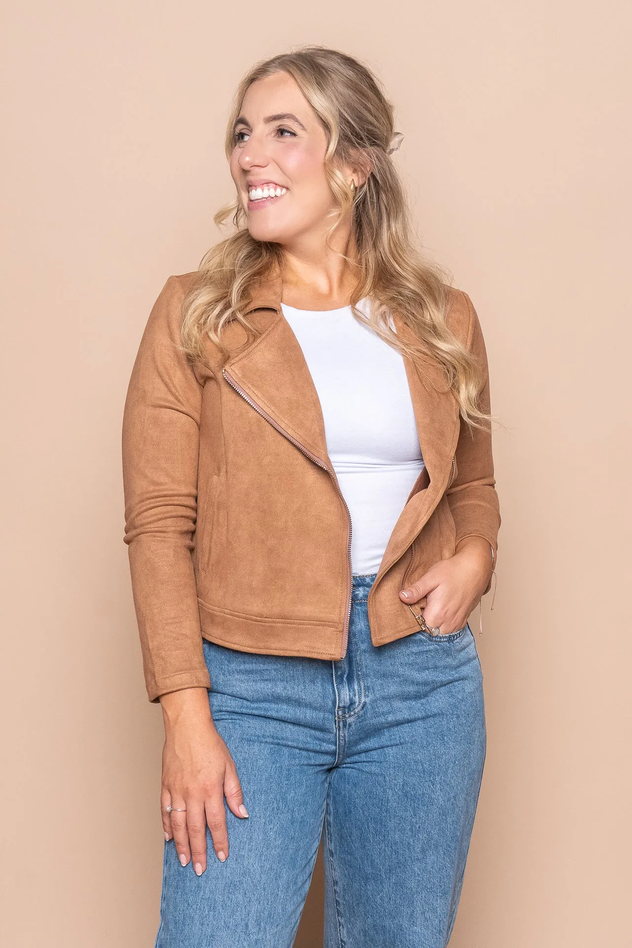 Pamela Biker Jacket in Tan sold by Always Alice