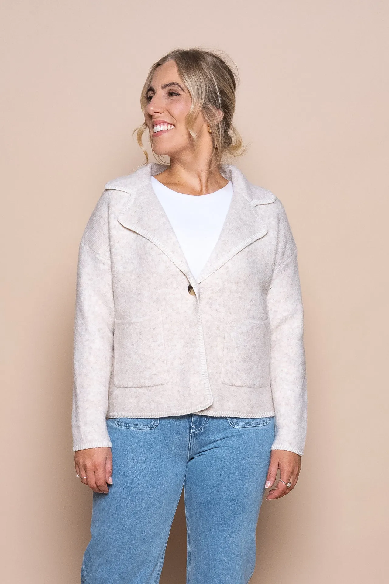 Jane Knit Jacket in Oat Marle sold by Always Alice