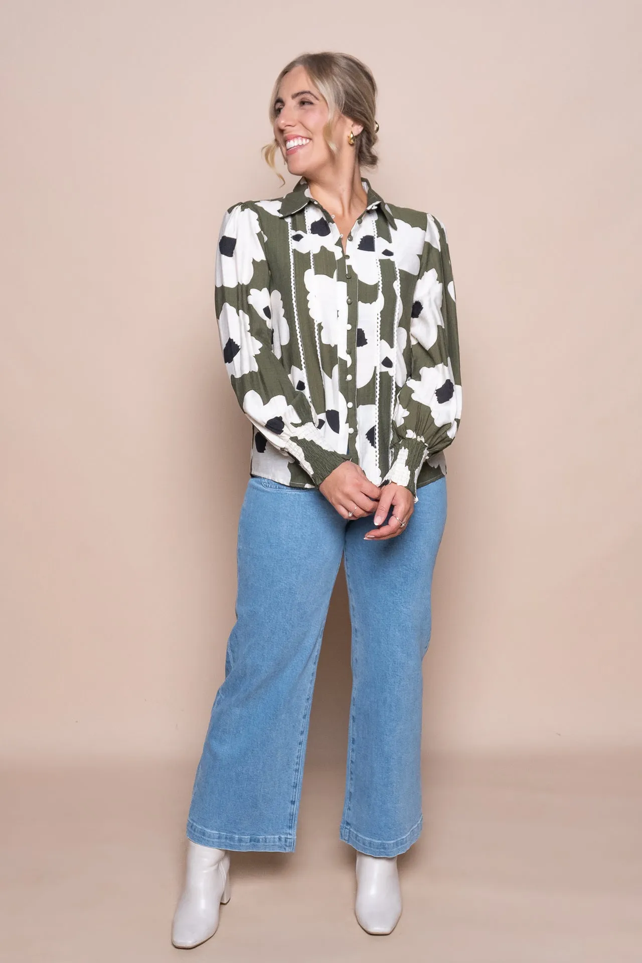 Florie Floral Shirt in Olive sold by Always Alice