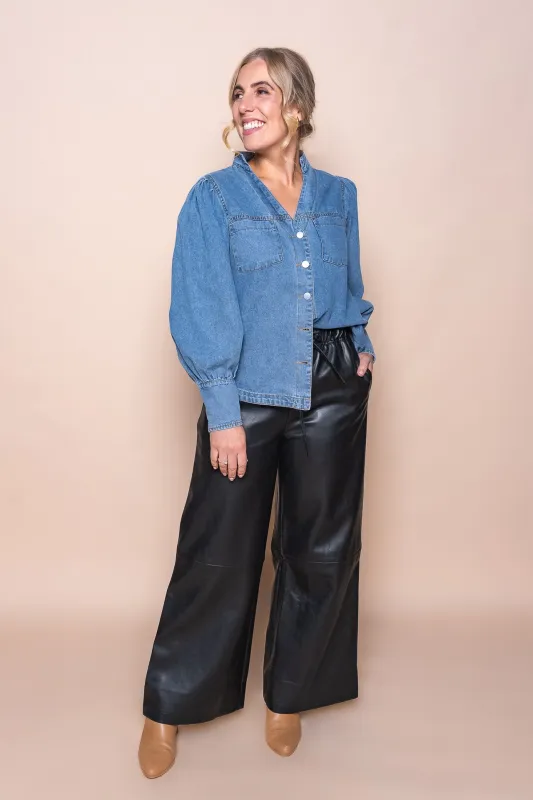 Jolie Denim Top in Mid Blue sold by Always Alice