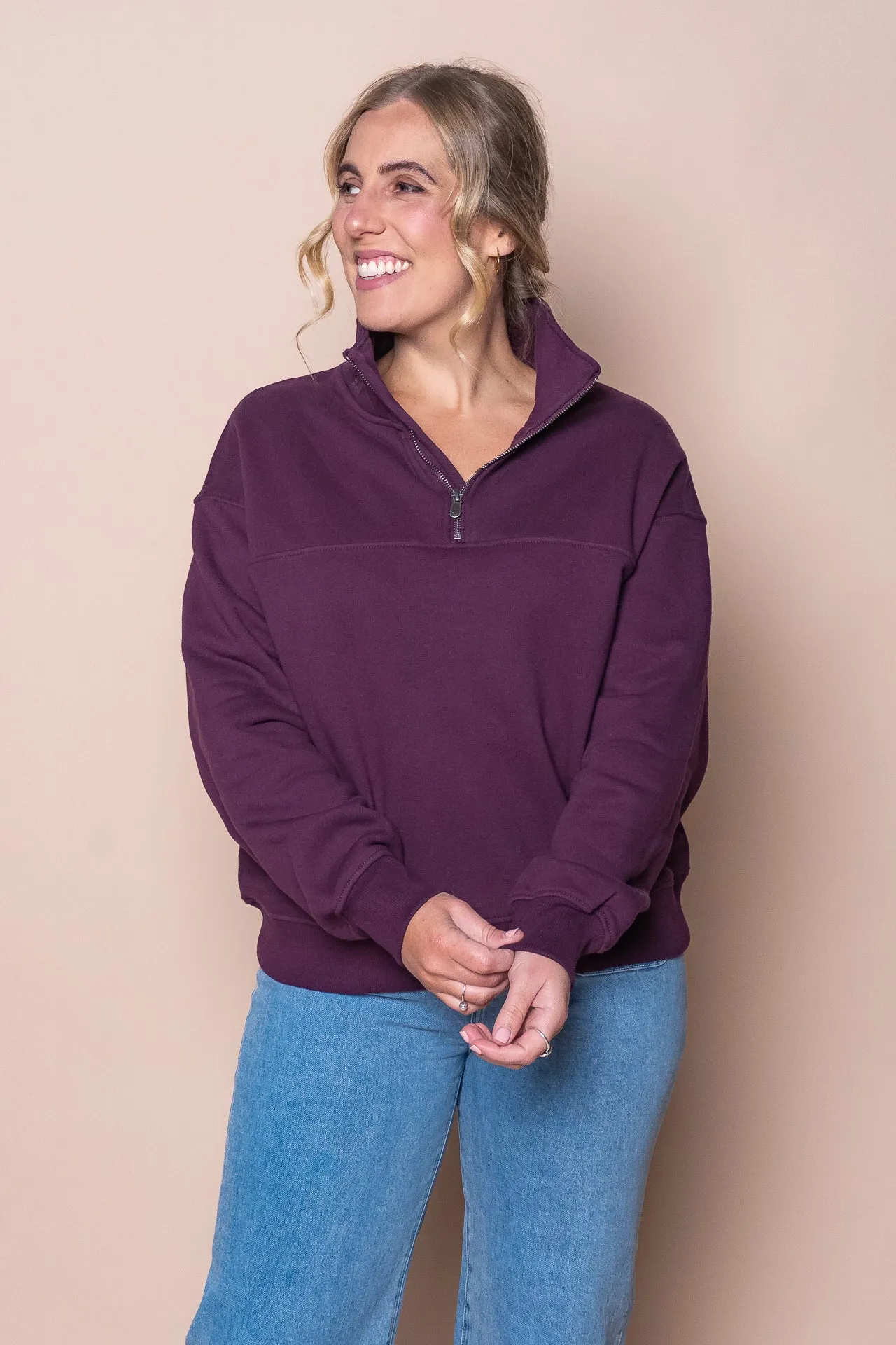 College Zip Crew in Plum - Foxwood sold by Always Alice