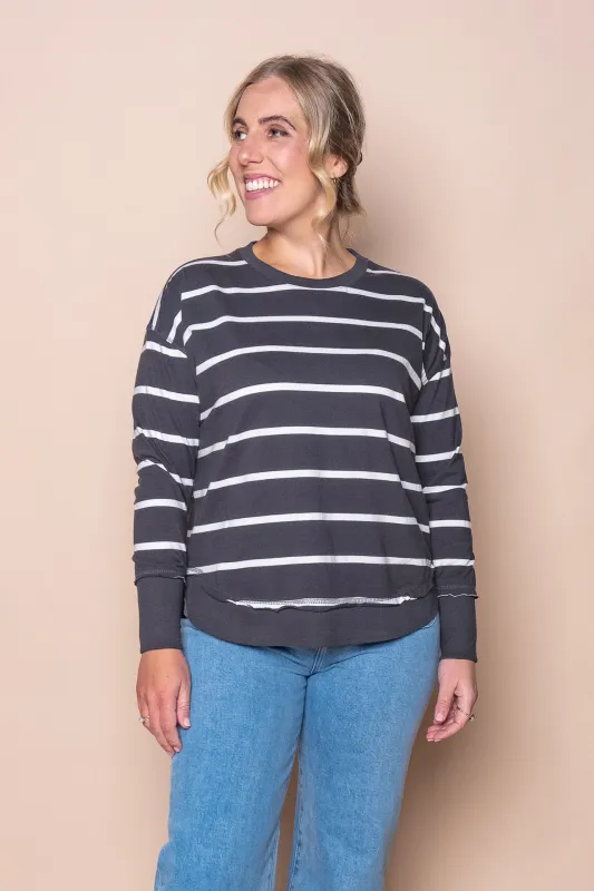 Farrah Stripe Long Sleeve Top in Dark Grey - Foxwood sold by Always Alice
