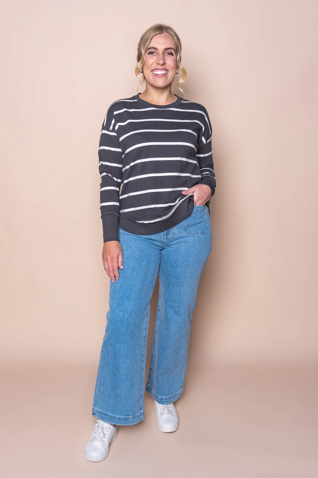 Farrah Stripe Long Sleeve Top in Dark Grey - Foxwood sold by Always Alice product image thumbnail 2