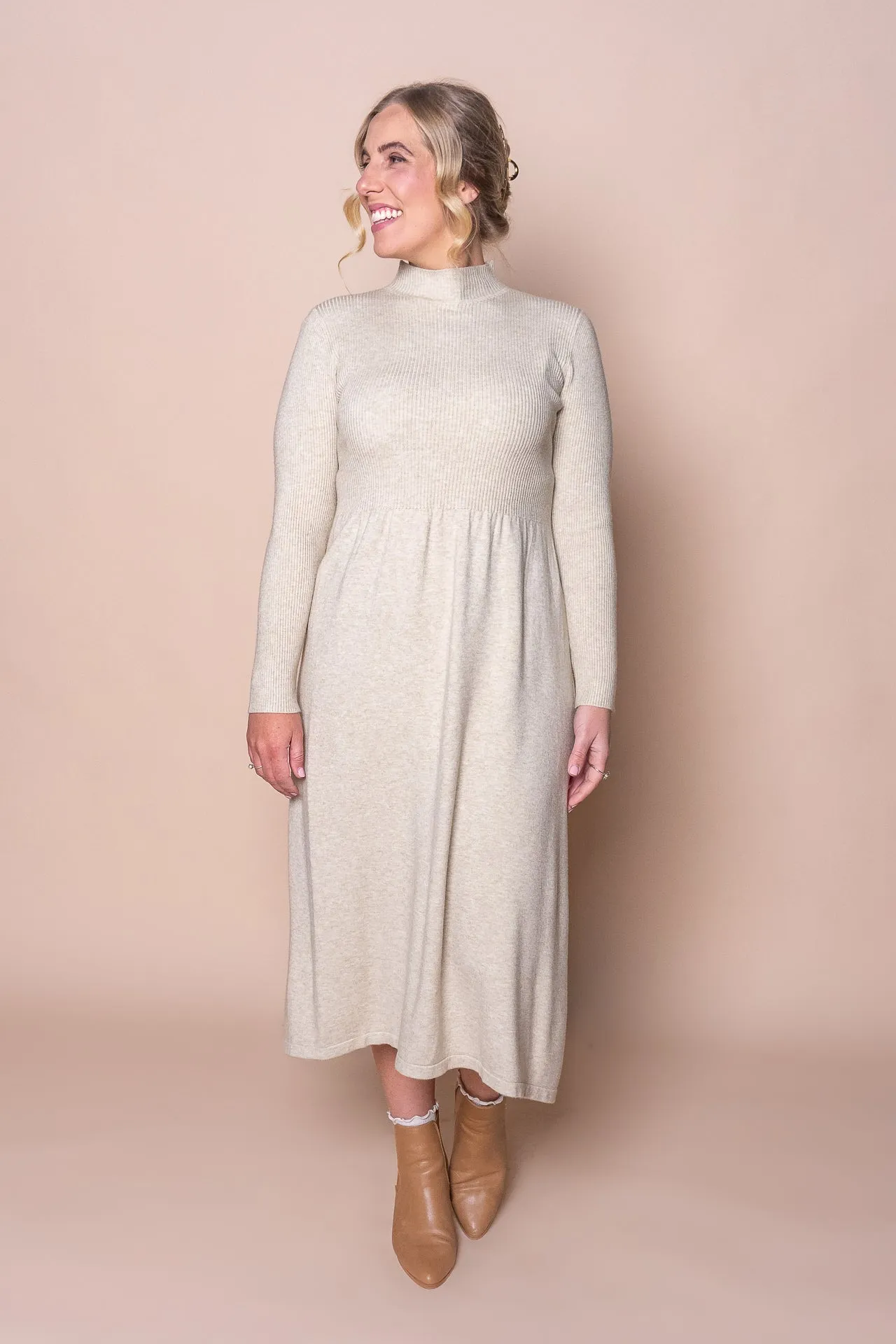 Jennifer Long Sleeve Dress in Oatmeal sold by Always Alice product image thumbnail 2