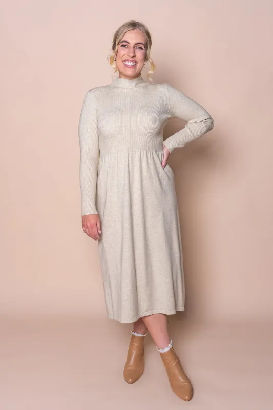 Jennifer Long Sleeve Dress in Oatmeal sold by Always Alice