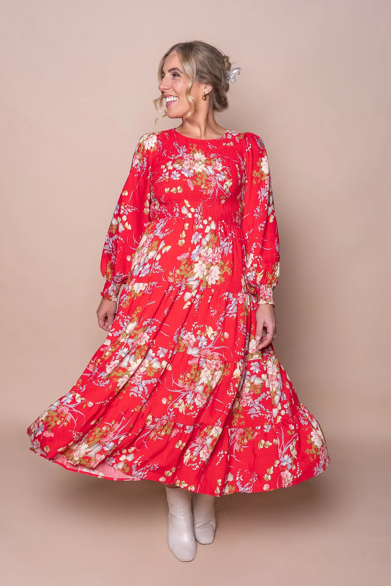 Marjorie Midi Dress in Red sold by Always Alice