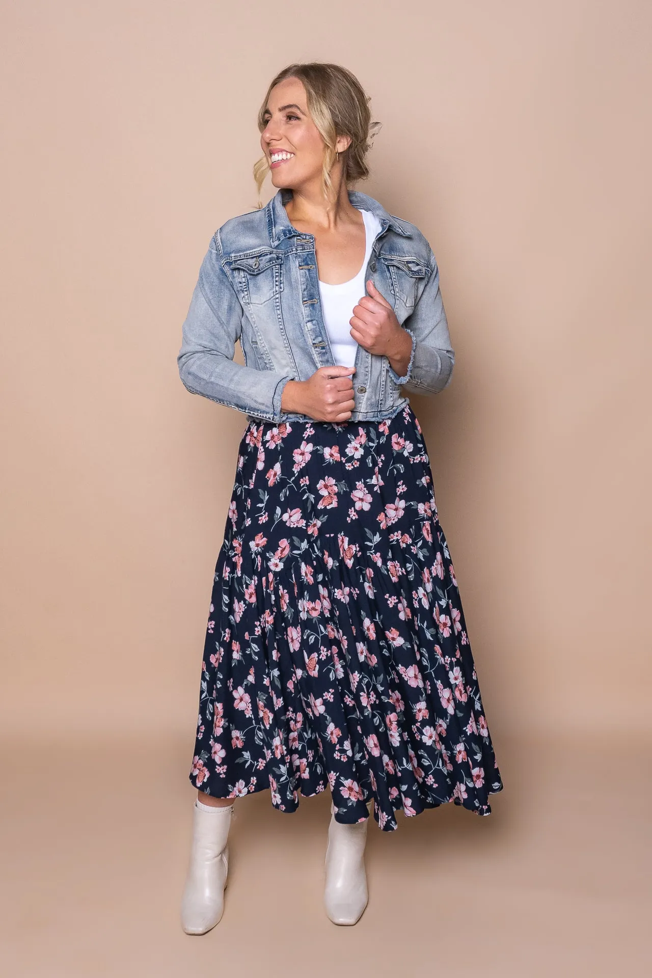 Grace Midi Skirt in Navy sold by Always Alice