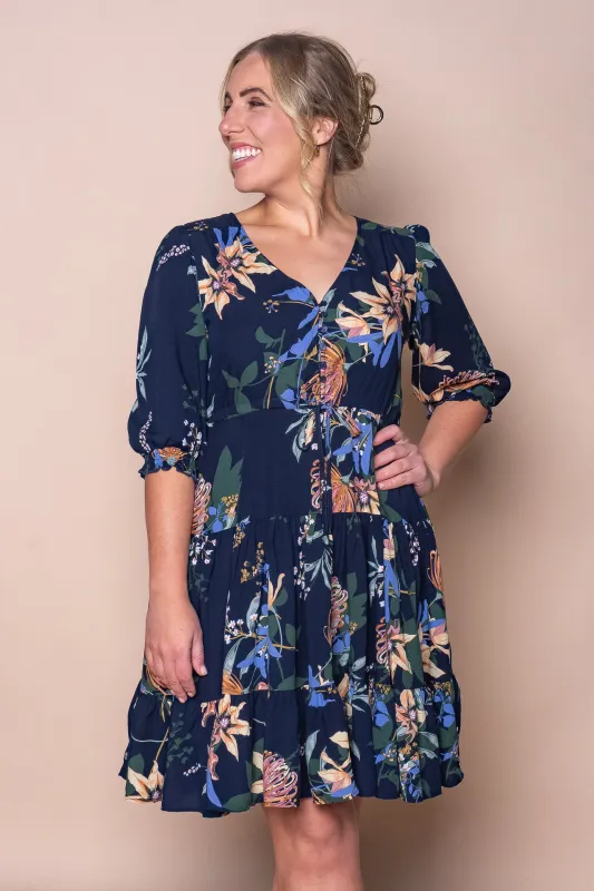 Oceana Floral Dress in Navy sold by Always Alice