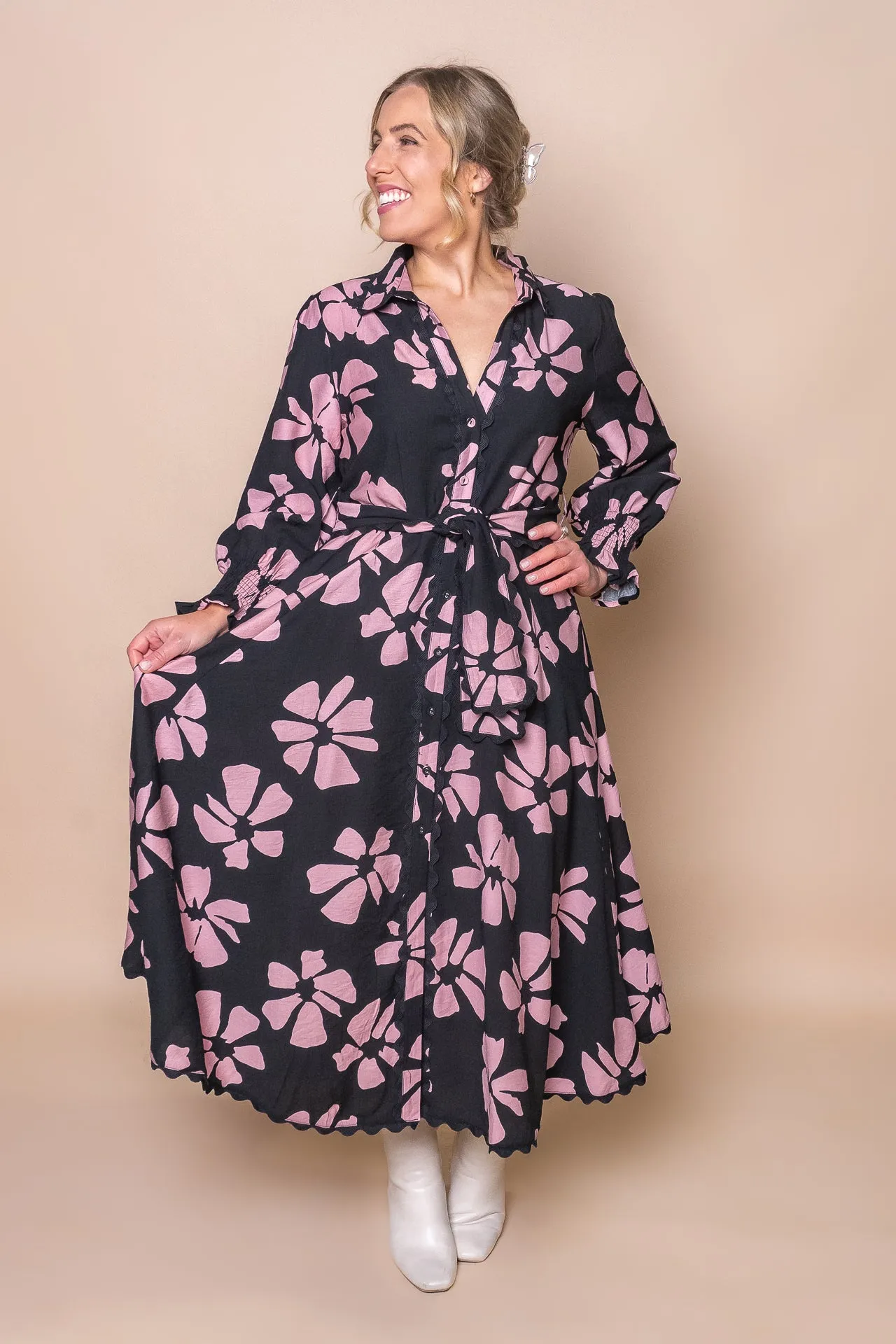 Faith Floral Midi Dress in Black sold by Always Alice