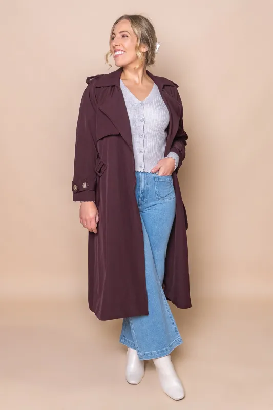 Penny Trench Coat in Burgundy made by Always Alice