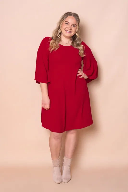 Nadine Bell Sleeve Dress in Red sold by Always Alice