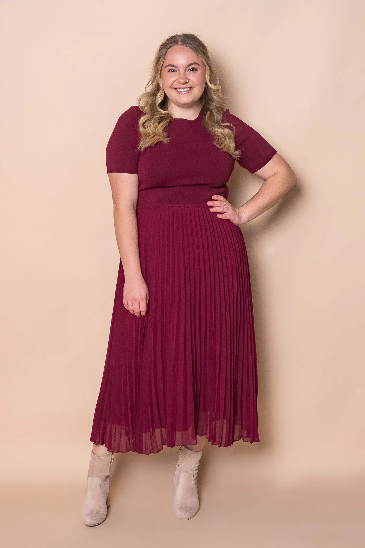 Valentina Pleated Midi Dress in Wine sold by Always Alice product image thumbnail 2