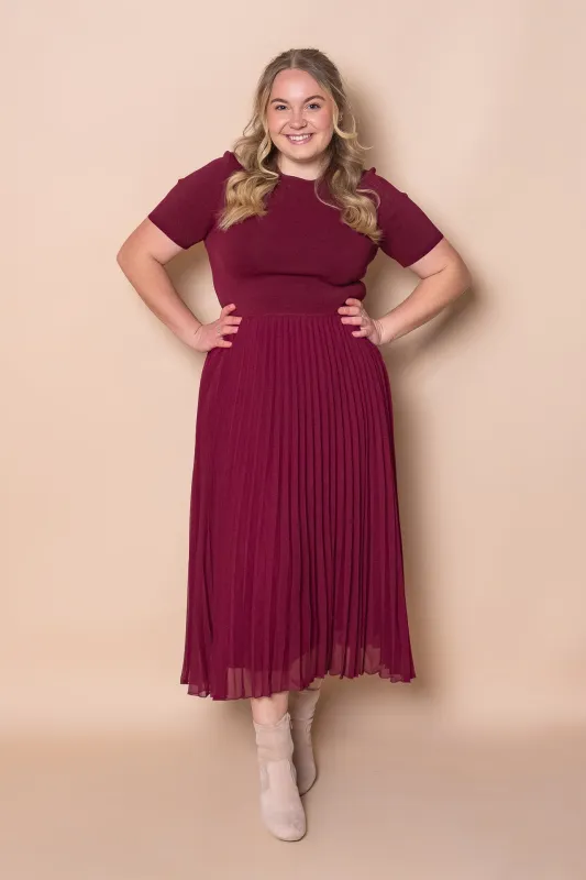 Valentina Pleated Midi Dress in Wine sold by Always Alice