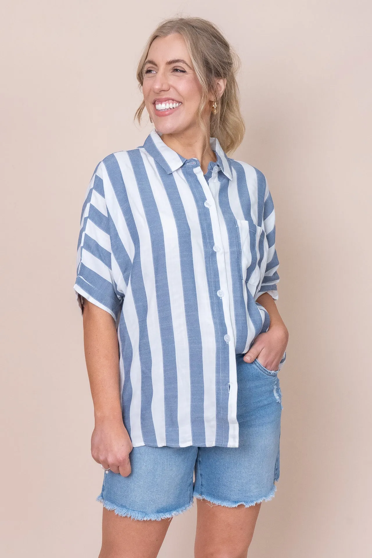 Noni Shirt in White Stripe sold by Always Alice