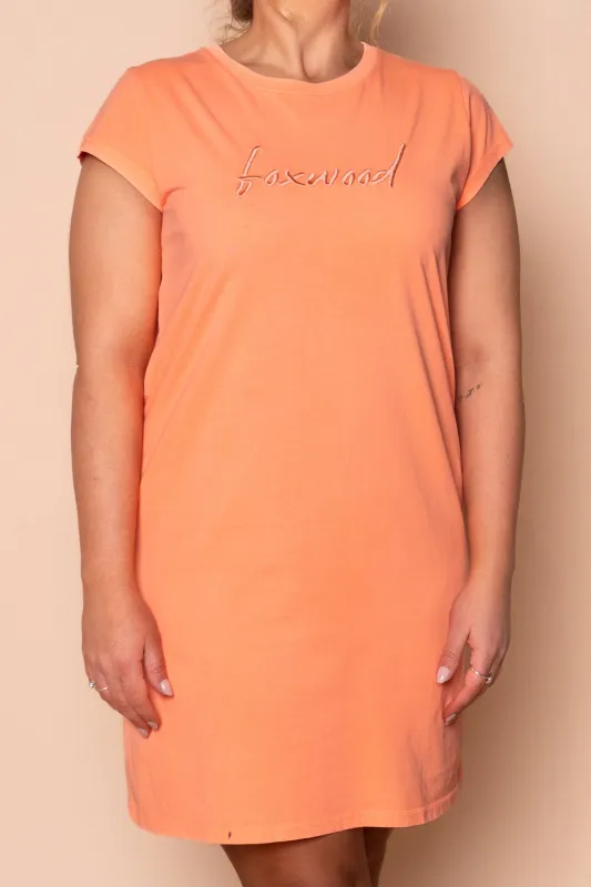 Signature Embroidery Tee Dress in Neon Peach - Foxwood sold by Always Alice
