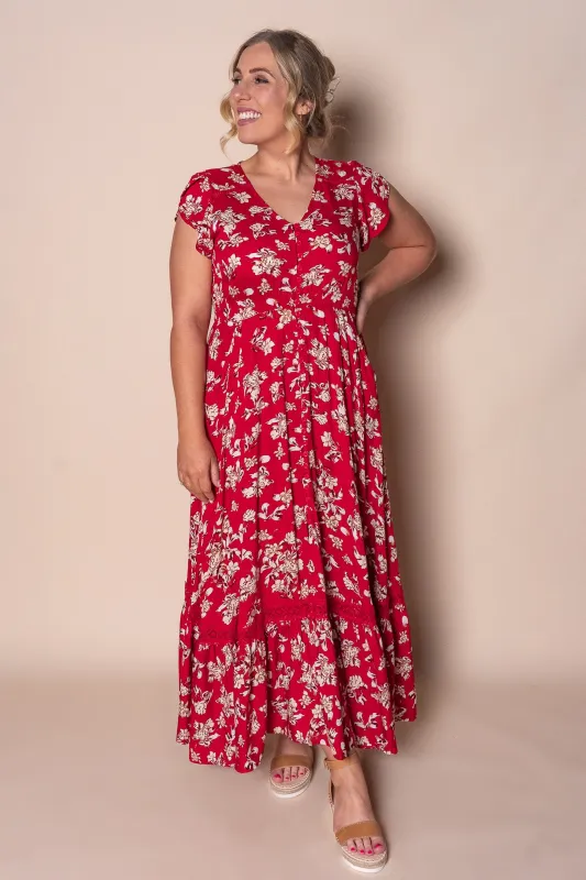 Sade Floral Maxi Dress in Red sold by Always Alice
