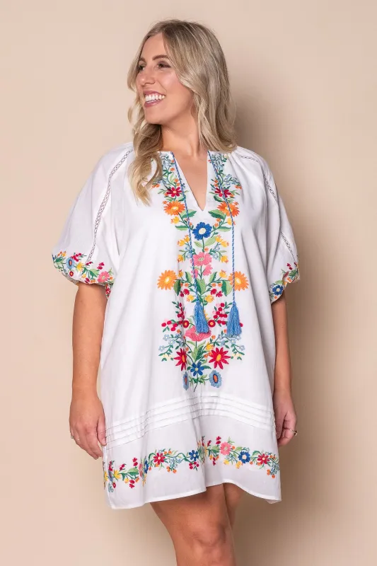Orphea Embroidered Floral Dress in White sold by Always Alice