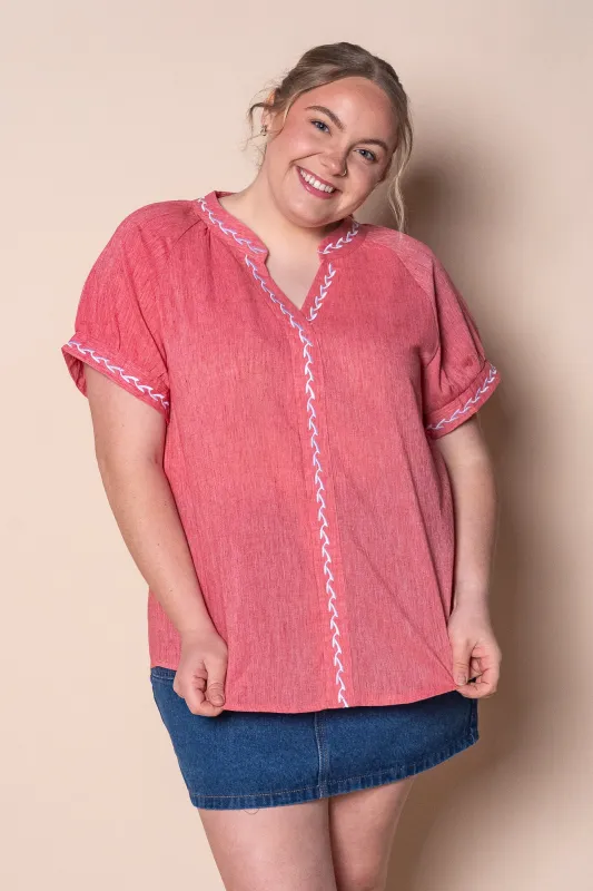 Lou S/S Embroidered Top in Red sold by Always Alice