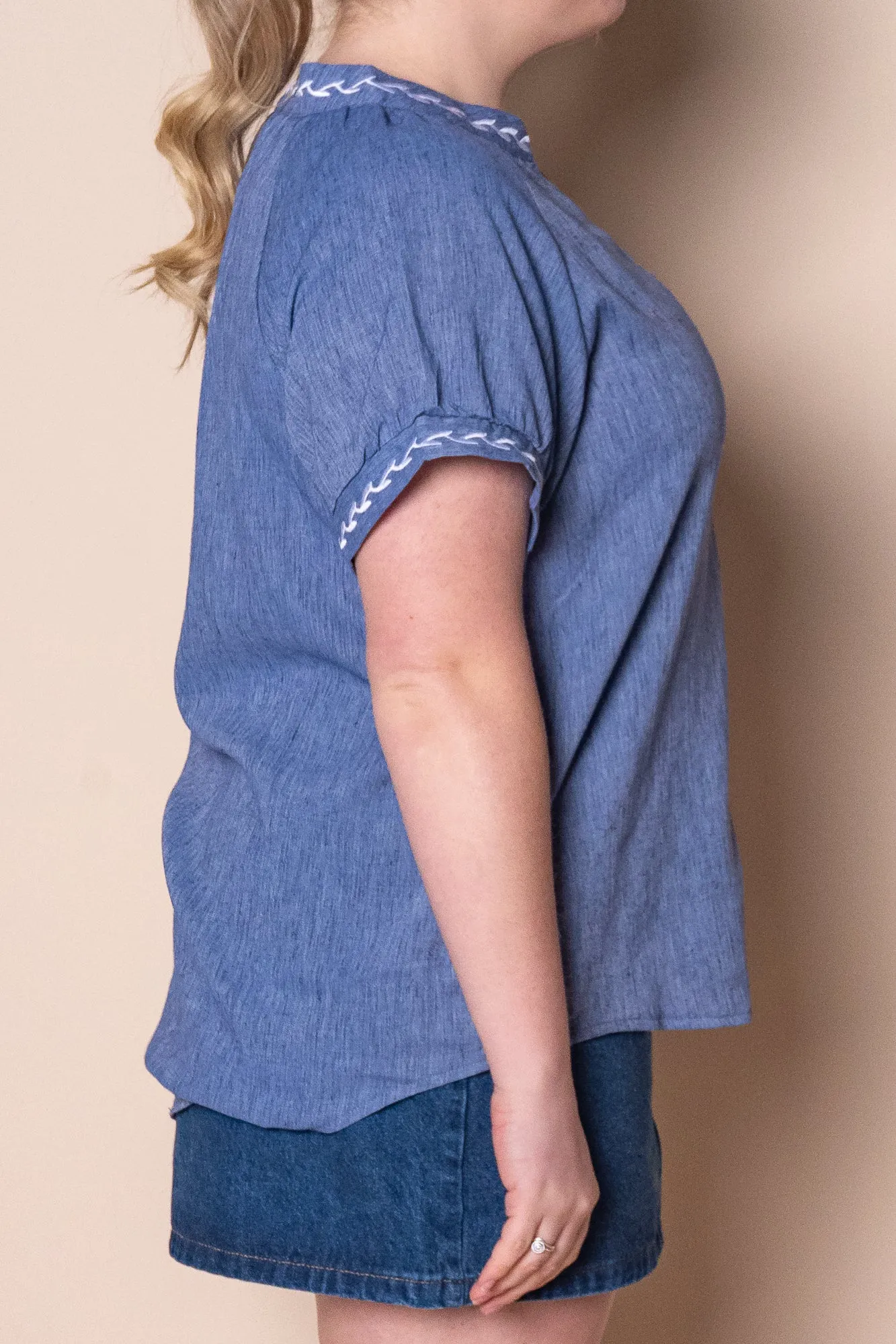 Lou S/S Embroidered Top in Blue sold by Always Alice product image thumbnail 3