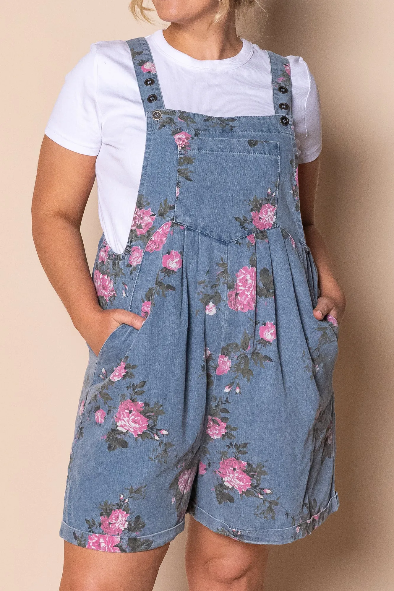 Forielli Floral Denim Shortalls in Mid Blue sold by Always Alice product image thumbnail 3