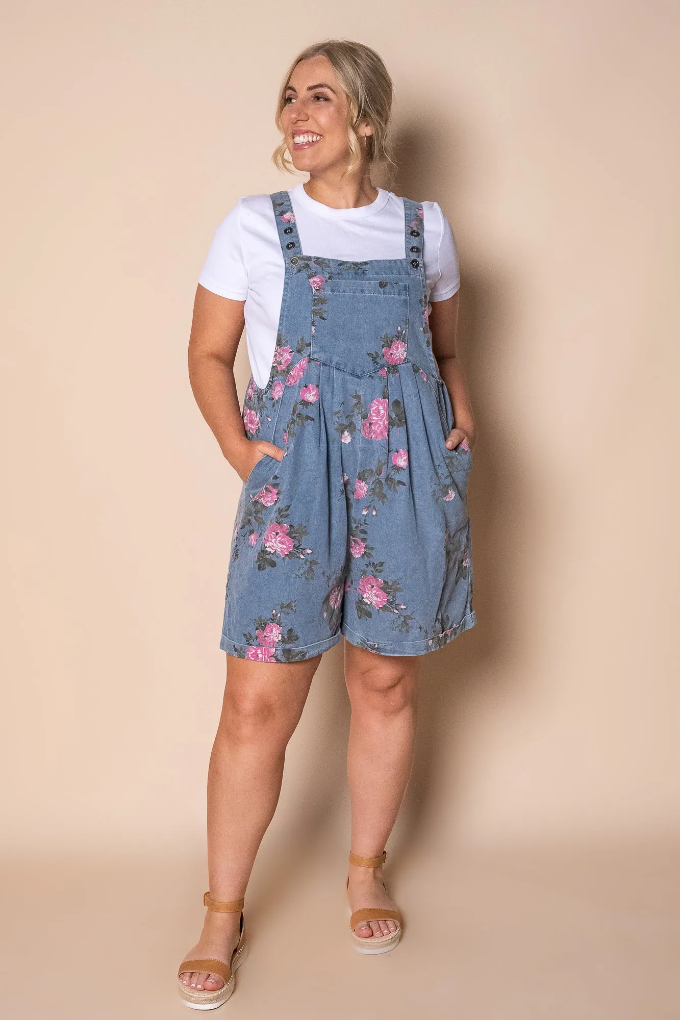 Forielli Floral Denim Shortalls in Mid Blue sold by Always Alice product image thumbnail 2
