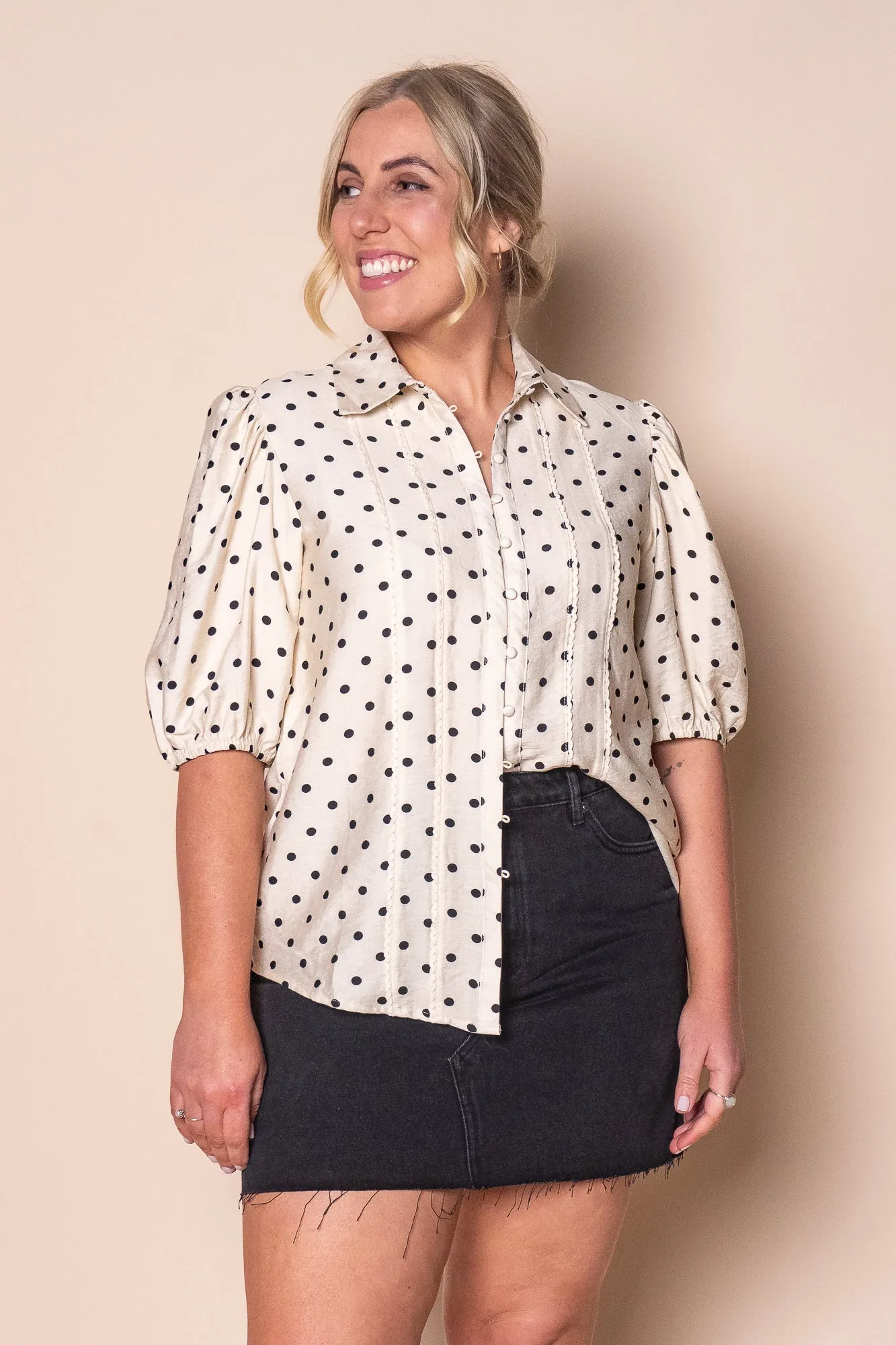Roberts Polka Dot S/S Top in Vintage Cream sold by Always Alice