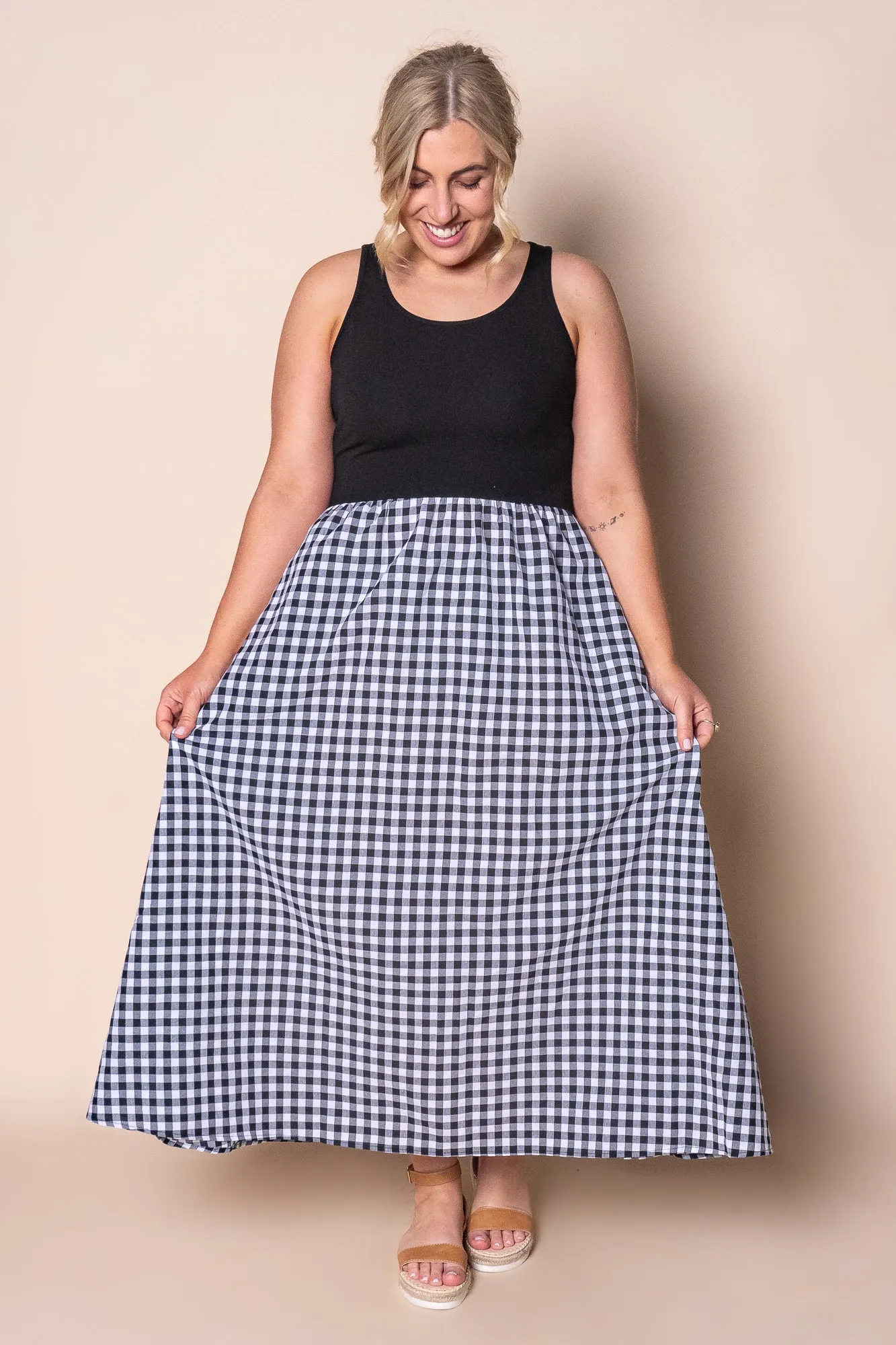 Nerida Midi Dress in Black/Gingham sold by Always Alice
