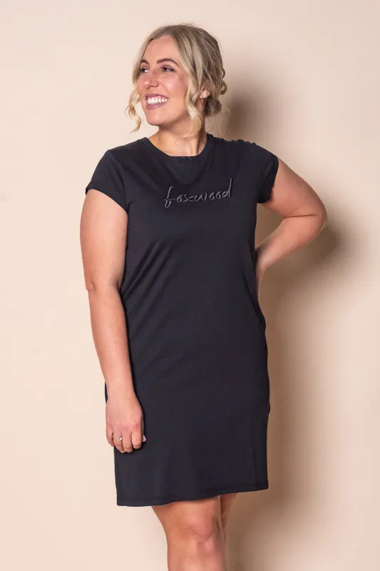 Signature Embroidery Tee Dress in Black - Foxwood sold by Always Alice
