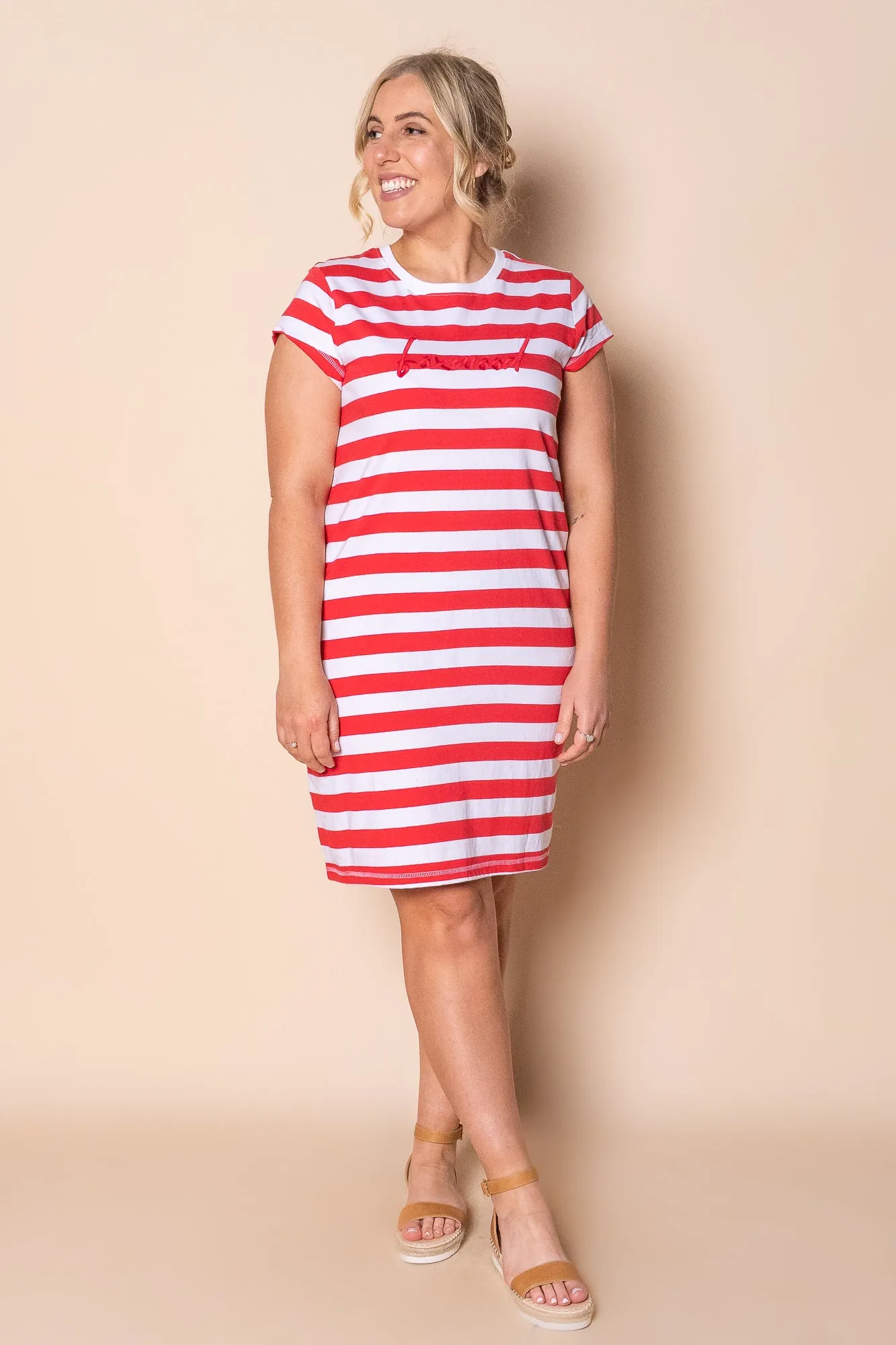Signature Stripe Tee Dress in Cayenne & White Stripe - Foxwood sold by Always Alice
