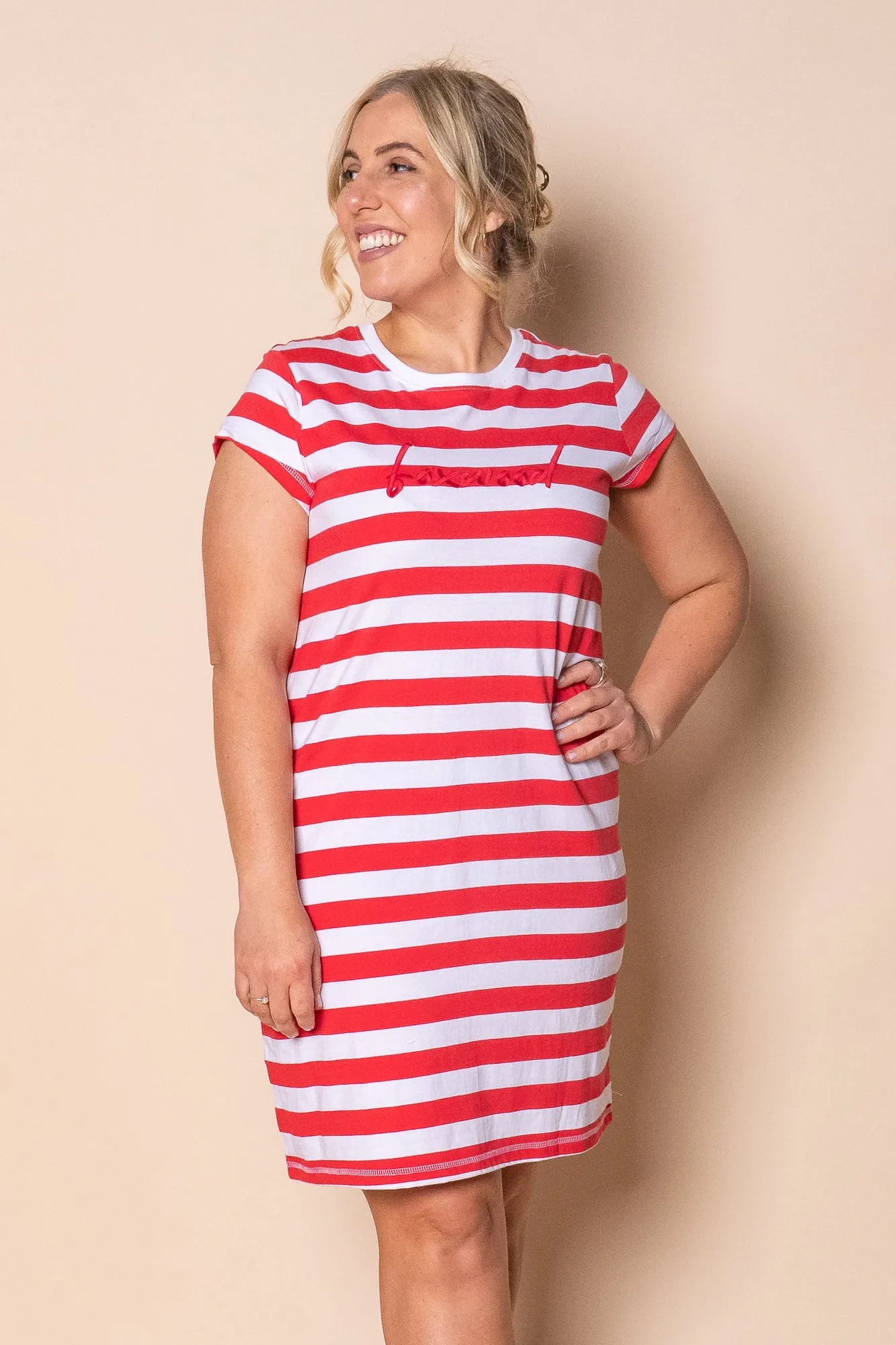 Signature Stripe Tee Dress in Cayenne & White Stripe - Foxwood sold by Always Alice product image thumbnail 2