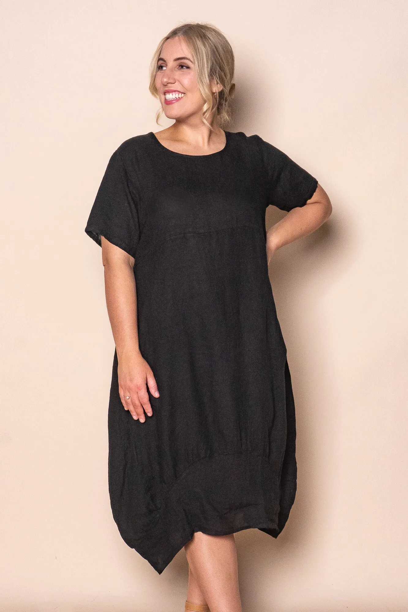 Grier Linen Midi Dress in Black sold by Always Alice