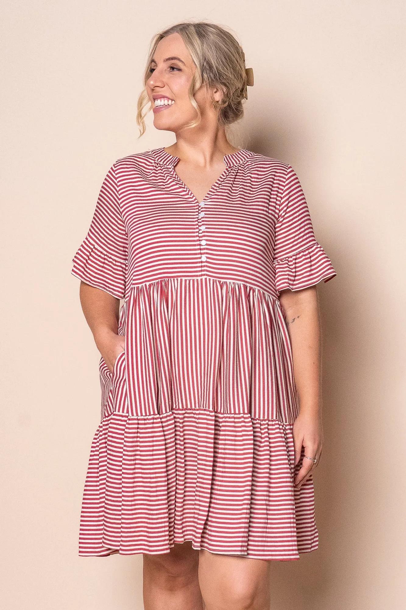Jilly Striped Dress in Berry Red sold by Always Alice