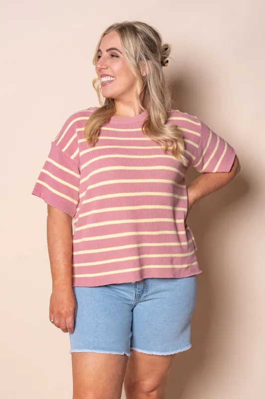 Kiley S/S Striped Knit Top in Musk sold by Always Alice