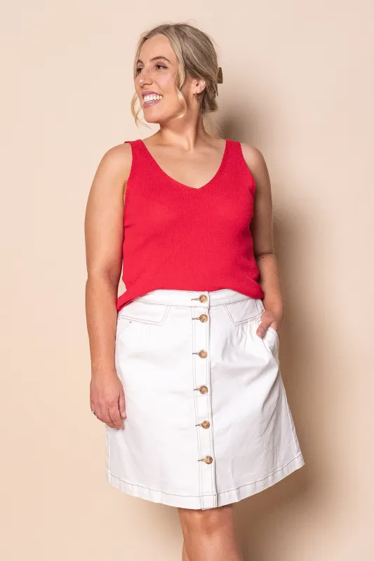 Lilly Crepe Knit Singlet Top in Red made by Always Alice