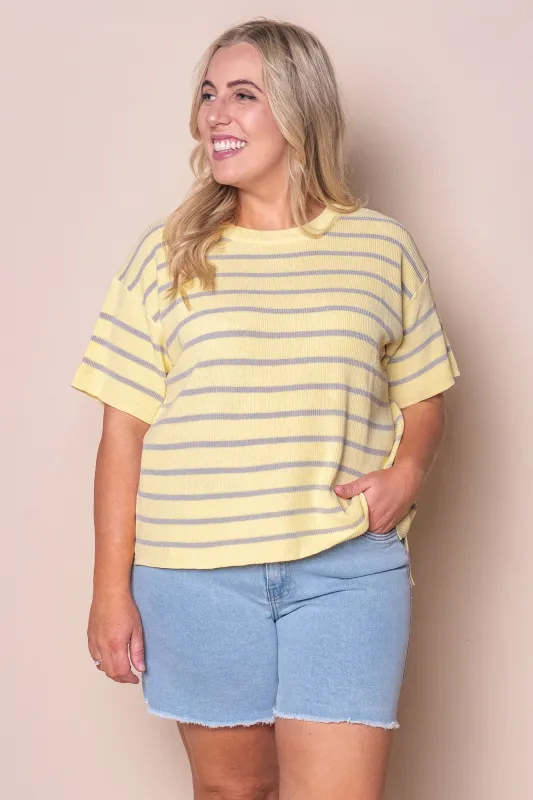 Kiley S/S Striped Knit Top in Yellow sold by Always Alice