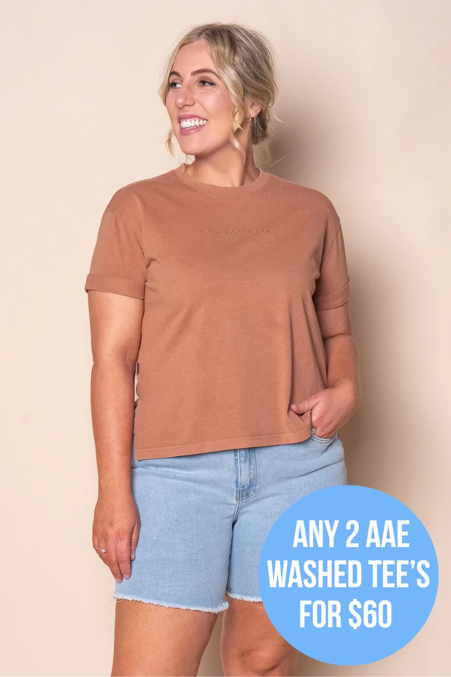 AAE Washed Tee in Cinnamon - All About Eve sold by Always Alice