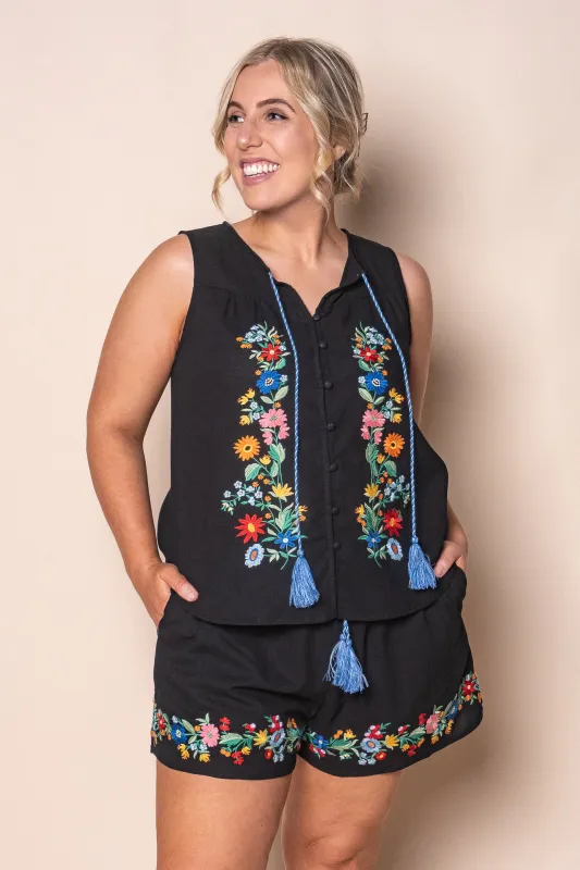 Izzi Embroidered Floral Top in Black sold by Always Alice