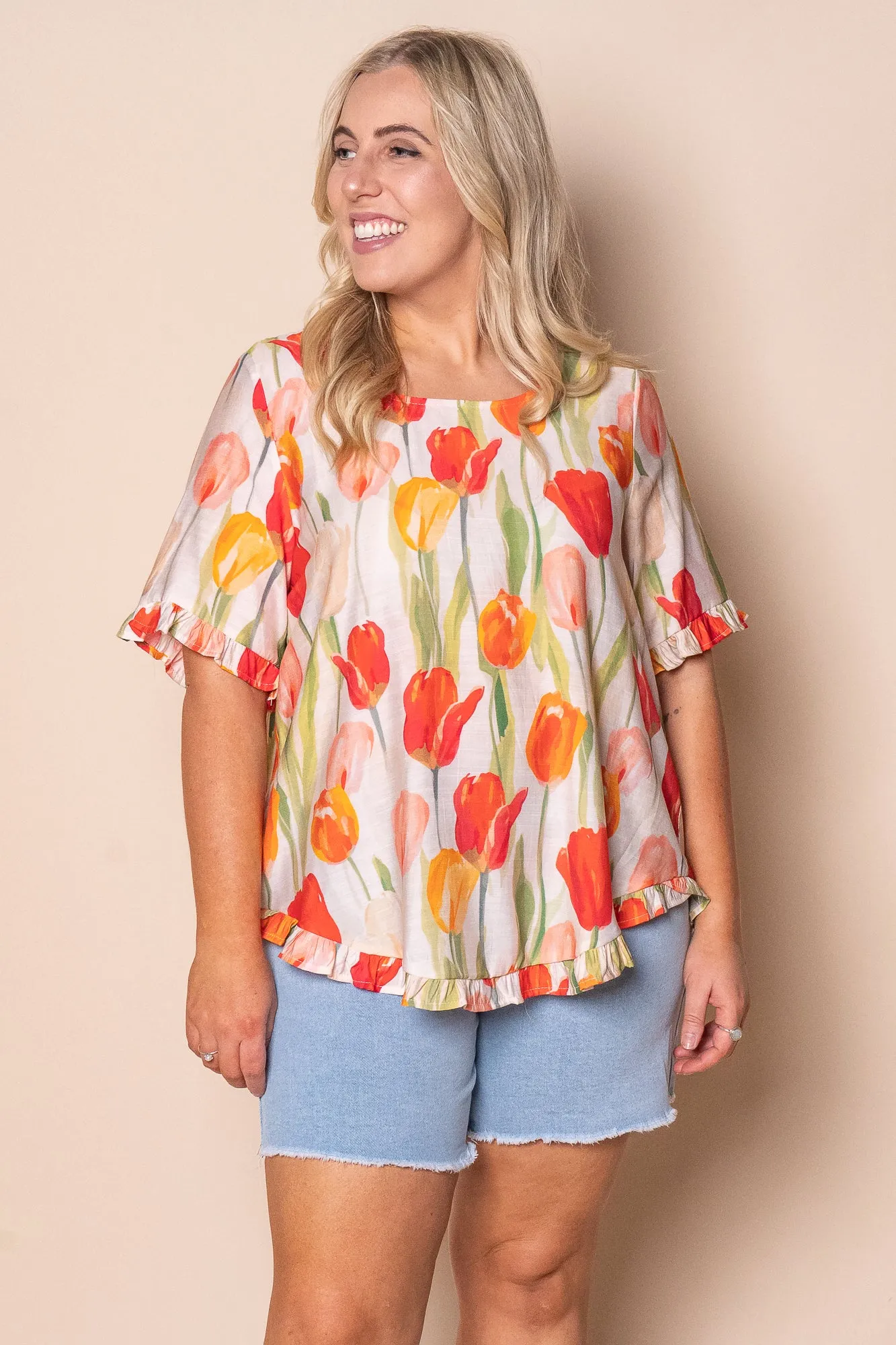 Heidi Floral Top in Beige Multi sold by Always Alice