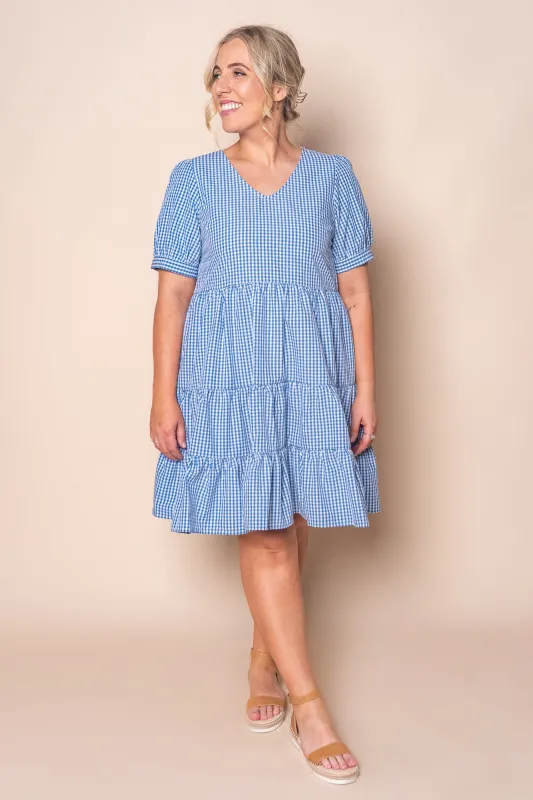 Yansi Gingham Dress in Mid Blue sold by Always Alice