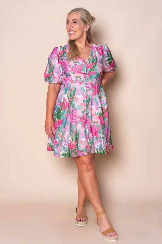 Hayley Floral Artistic Dress in Pink Multi sold by Always Alice