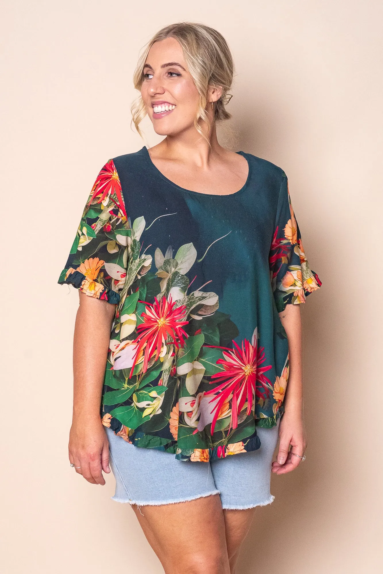 Lani Ruffle Top in Dark Teal sold by Always Alice