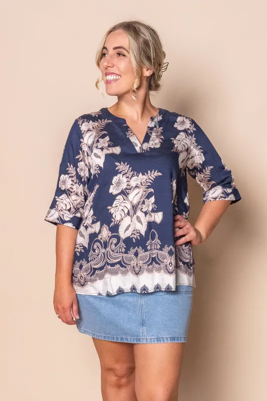 Mable Floral Border Top in Navy sold by Always Alice