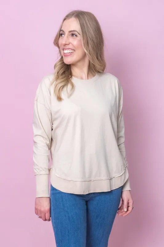 Farrah Long Sleeve Top in Oatmeal - Foxwood sold by Always Alice