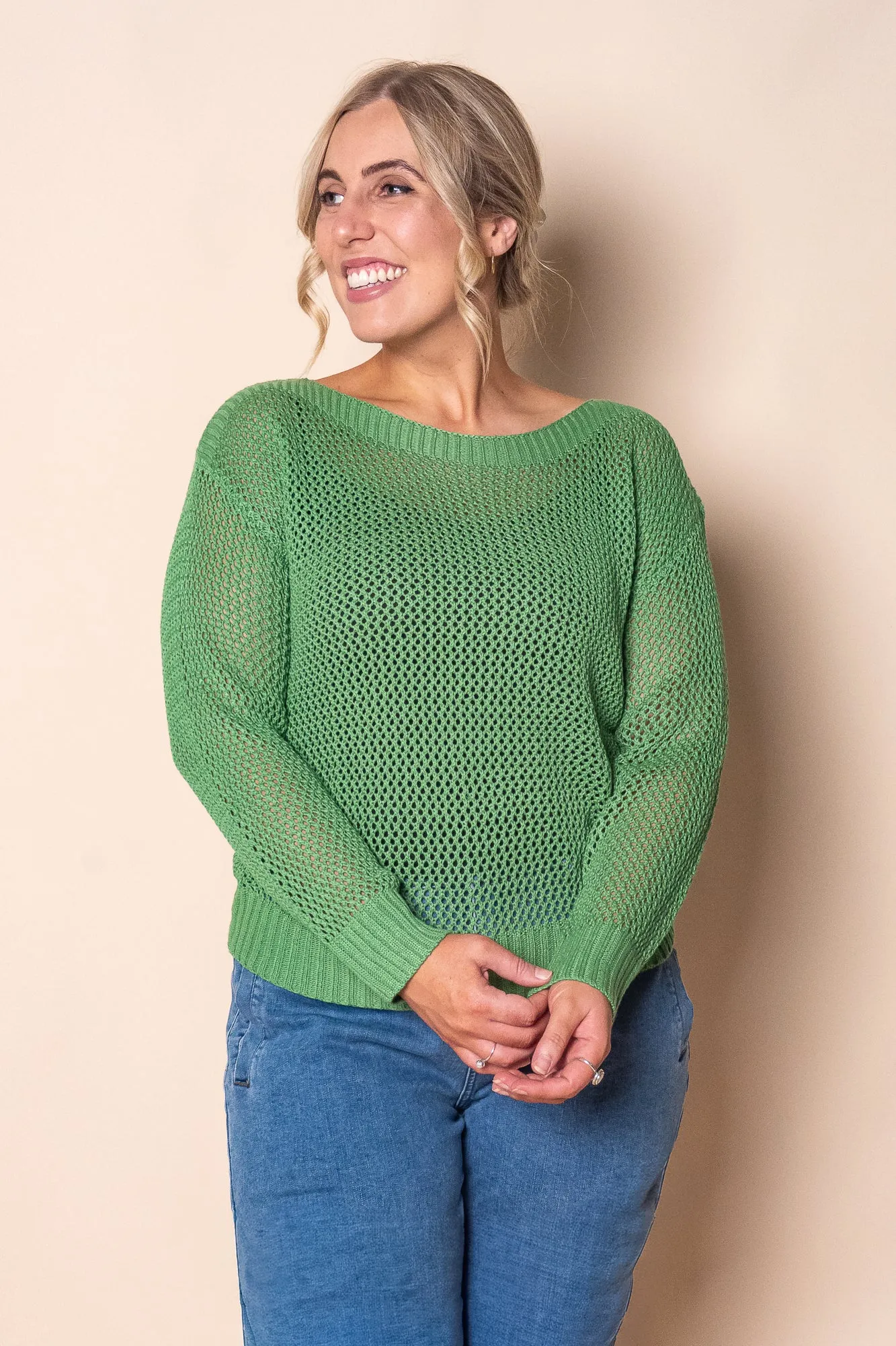 Filippa Cotton Crochet Knit Top in Green sold by Always Alice