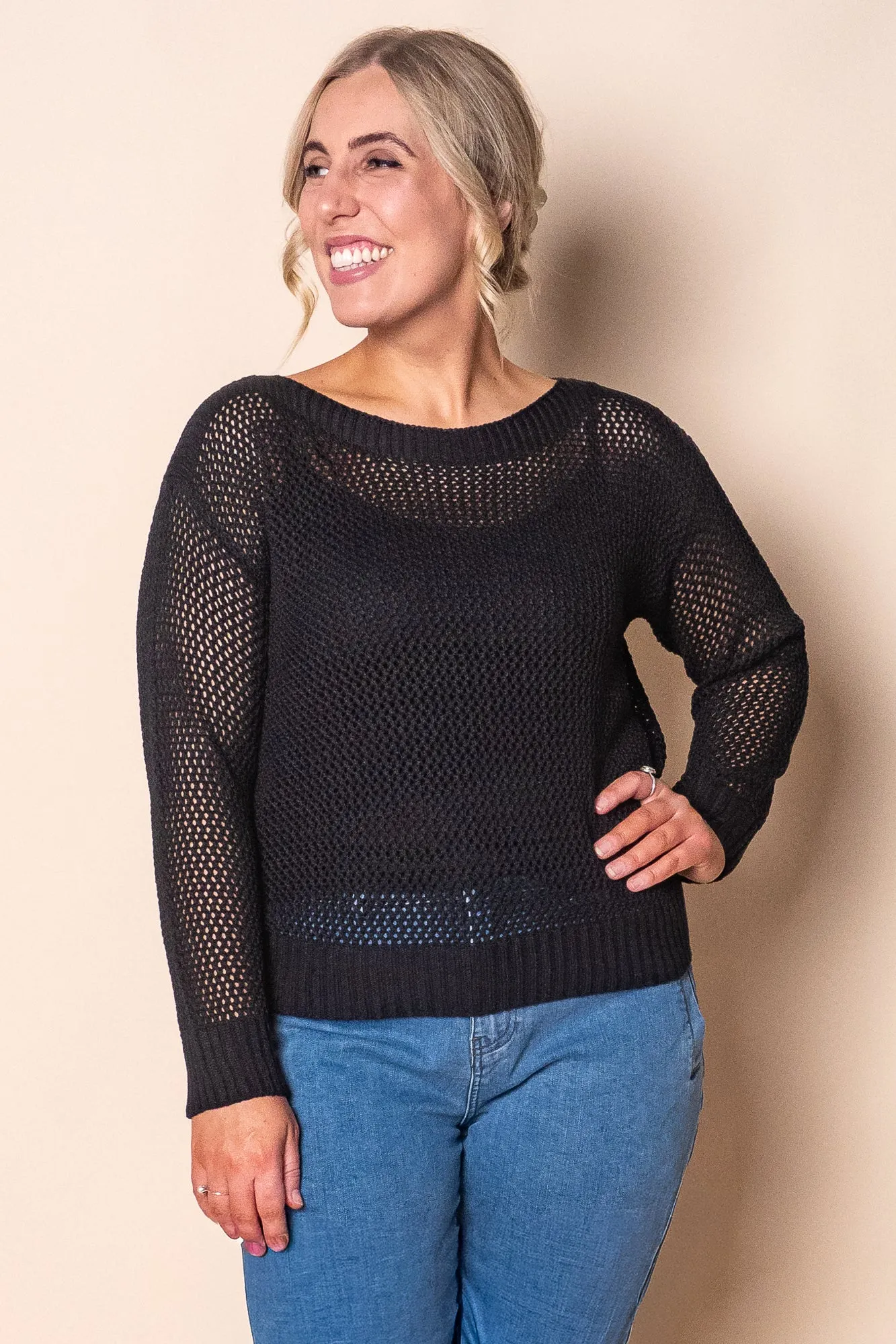 Filippa Cotton Crochet Knit Top in Black sold by Always Alice