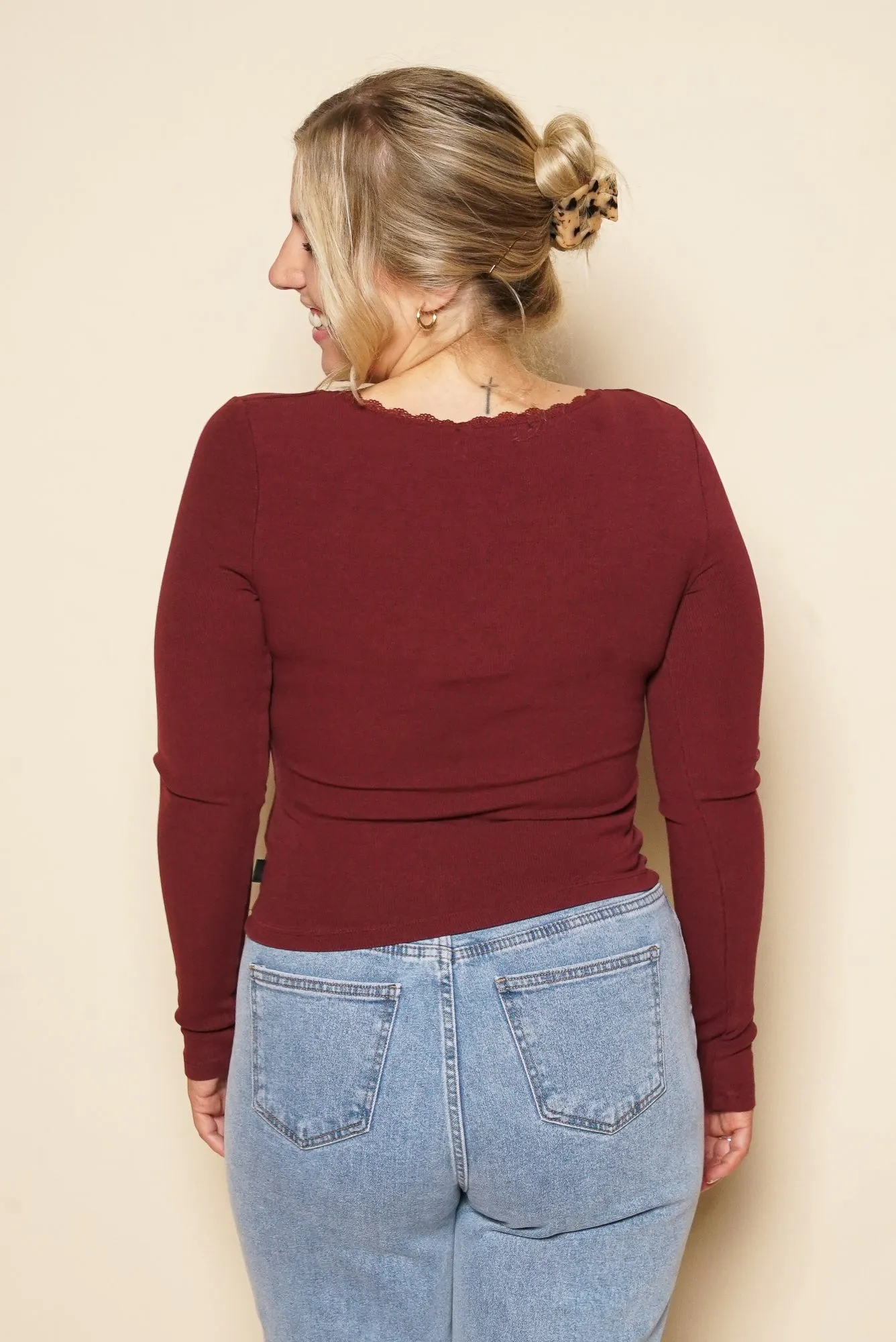 Washed Rib Scoop Neck L/S Tee in Burgundy - All About Eve sold by Always Alice product image thumbnail 4