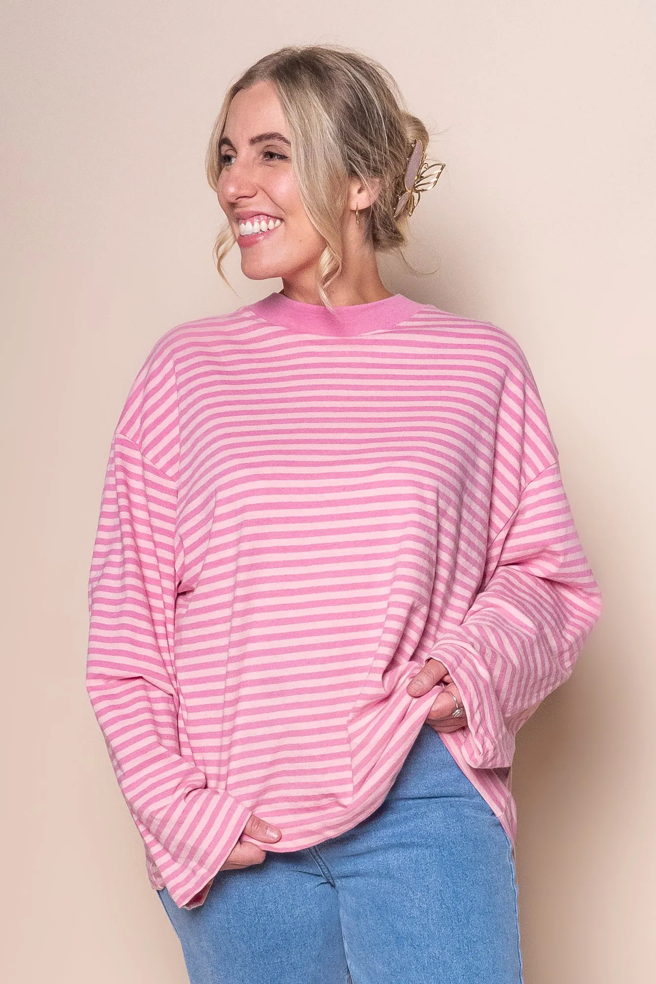 Paloma L/S Stripe Tee in Pink - All About Eve sold by Always Alice
